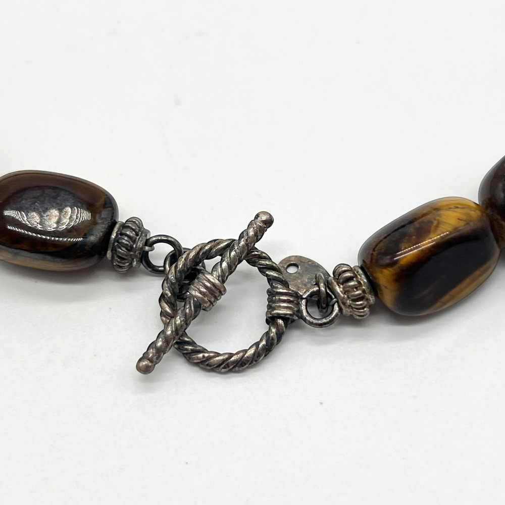 Vintage Tiger's Eye Necklace Marked SX 925 Sterling Silver Gemstone Toggle Clasp - Picture 11 of 16